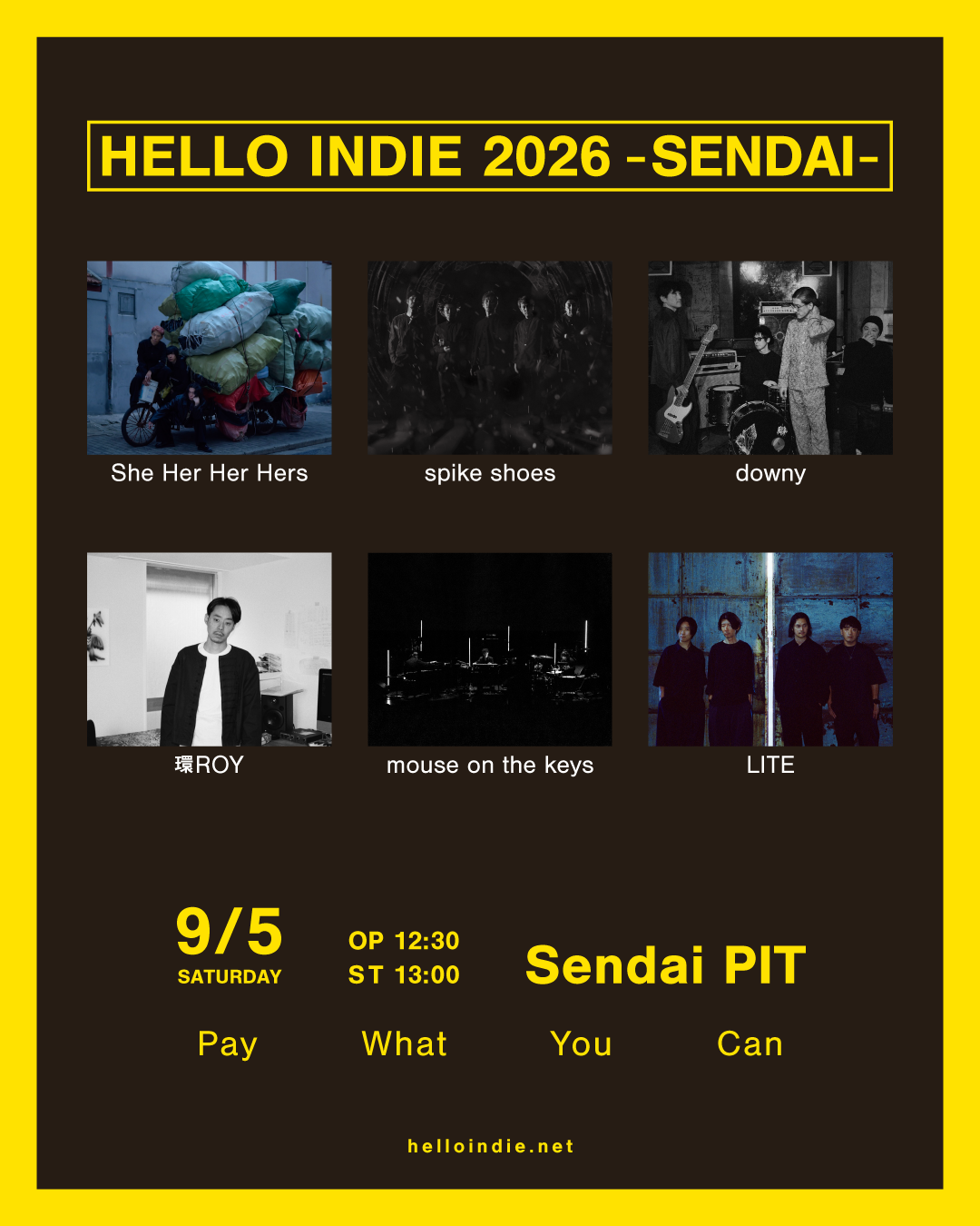 9月開催の【HELLO INDIE 2026 -SENDAI-】に出演いたします。